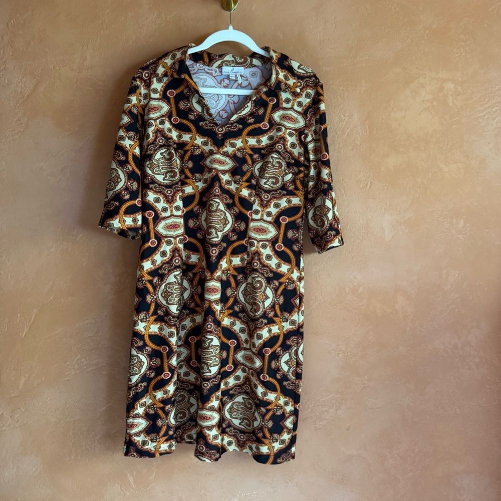 Jude Connally Paisley Print Shift Dress Size L Made in USA